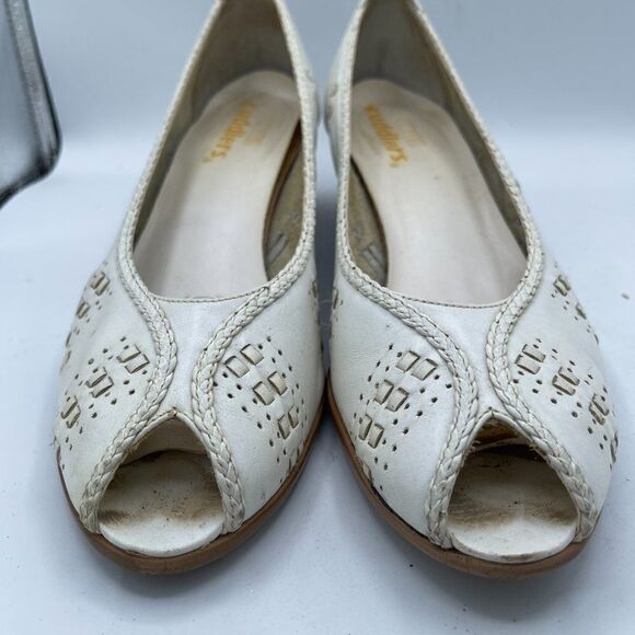 Cobbie Cuddlers Vintage 70's White Open Toed Woven Wedge Shoes 9.5 - Picture 2 of 13
